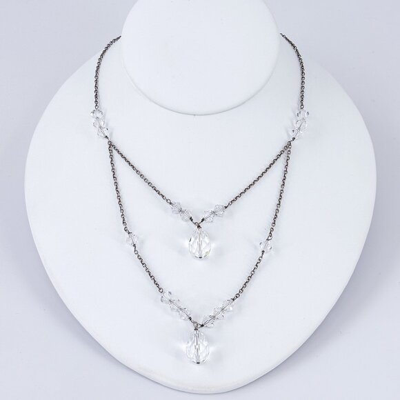 Double Drop Crystal NecklaceVintage Sterling Silver 92515.5”